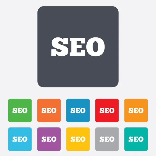 SEO aláírás ikonra. search engine optimization szimbólum. — Stock Vector