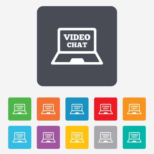 Video chat icono de signo portátil. Comunicación web . — Vector de stock