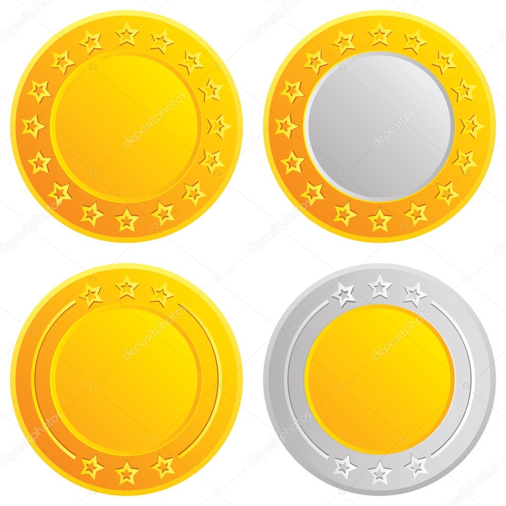 Gold and silver coins. Cash with stars template