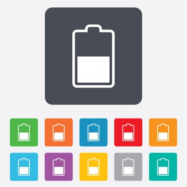 Pil yarım seviye işareti simgesi. düşük elektrik.