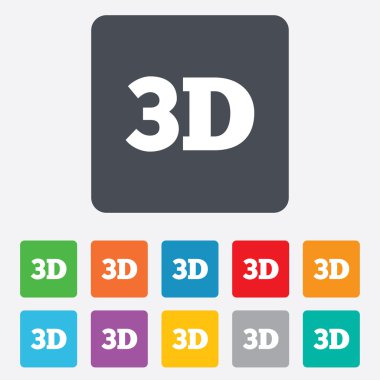 3D işareti simgesi. 3D yeni teknoloji sembolü.