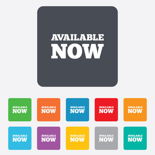 Available now icon. Shopping button.