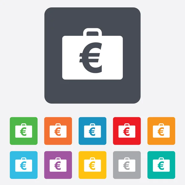 Case with Euro EUR sign. Briefcase button. — Stock Vector