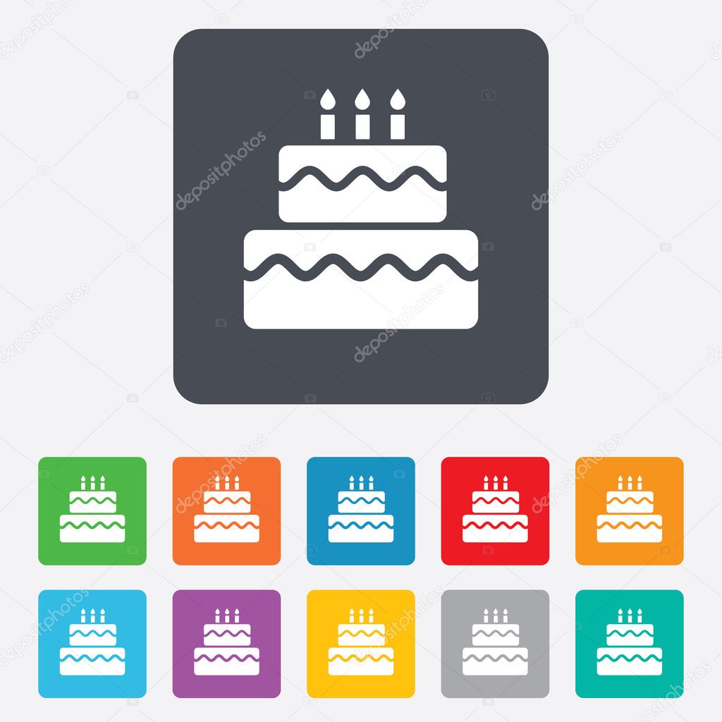 Birthday cake sign icon. Burning candles symbol