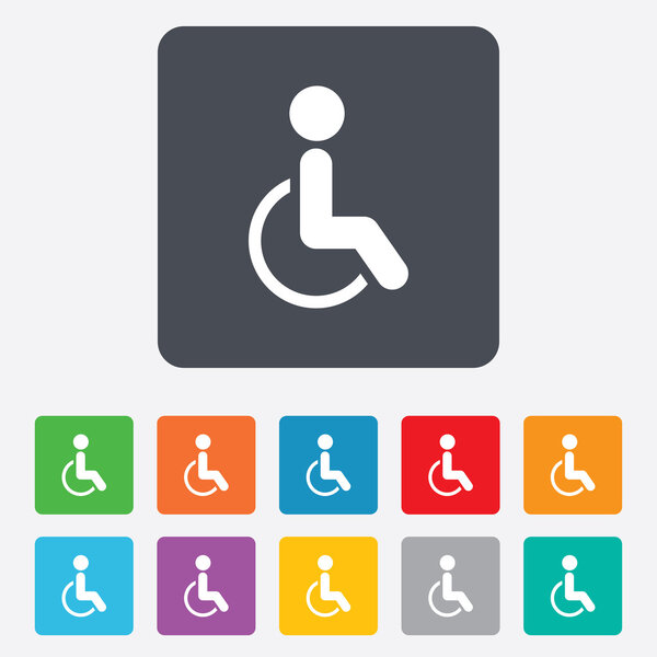 Disabled sign icon. Human on wheelchair symbol.