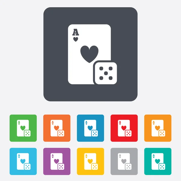 Icono de signo de casino. Jugar a la carta con el símbolo de dados — Archivo Imágenes Vectoriales