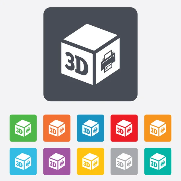 Ícone de sinal de impressão 3D. 3d cubo símbolo de impressão . — Vetor de Stock