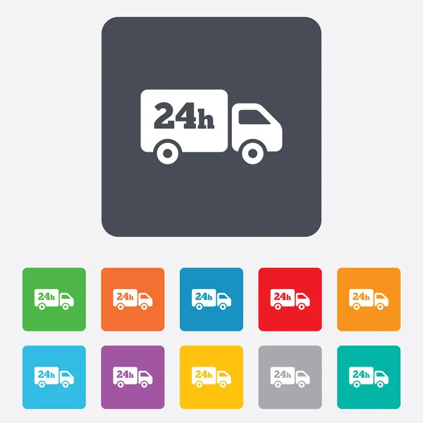 24 ore di servizio di consegna. Simbolo camion merci . — Vettoriale Stock