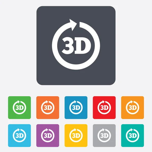 Icona segno 3D. 3D Simbolo delle nuove tecnologie . — Vettoriale Stock