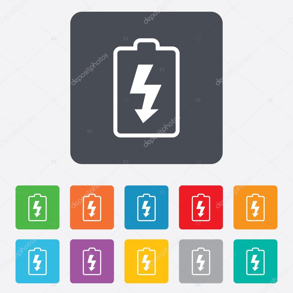 Battery charging sign icon. Lightning symbol.