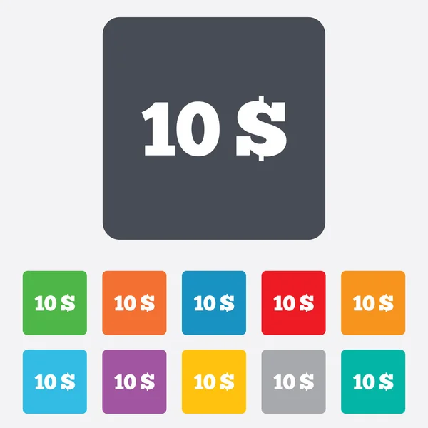 Icône de signe de 10 dollars. symbole de devise USD . — Image vectorielle