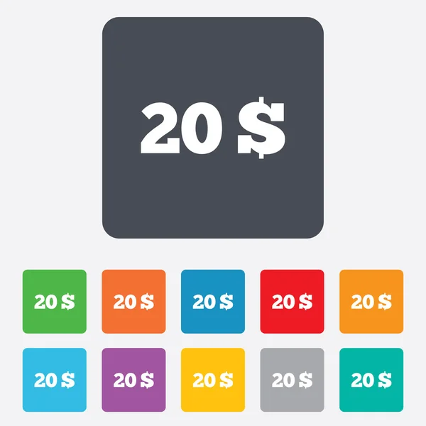 20 Dollars signe icône. symbole de devise USD . — Image vectorielle