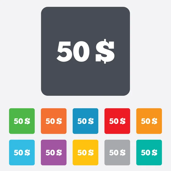 50 dolarów znak ikona. symbol waluty USD. — Wektor stockowy