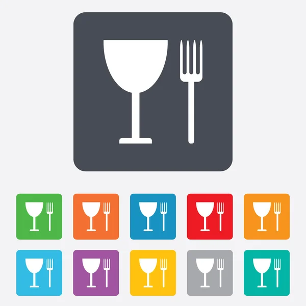 Eten teken pictogram. bestek symbool. vork en wijnglas. — Stockvector