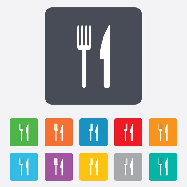 Eten teken pictogram. bestek symbool. vork en mes. — Stockvector