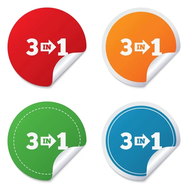 Tres en un icono de signo. 3 en 1 símbolo con flecha — Vector de stock