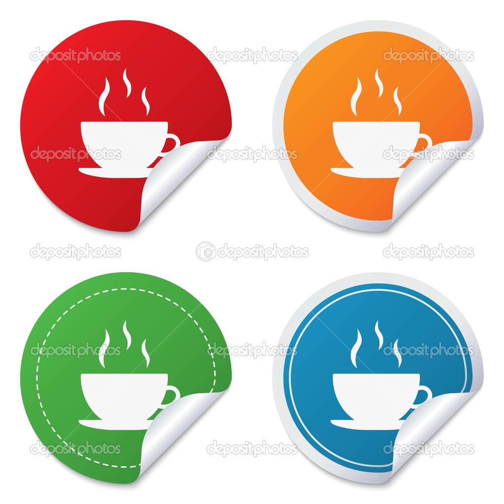 Coffee cup sign icon. Hot coffee button.