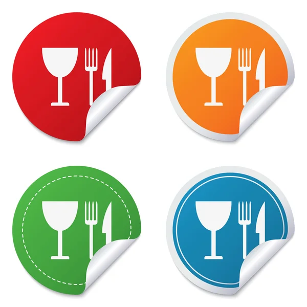 Eten teken pictogram. mes, vork en wijnglas. — Stockvector