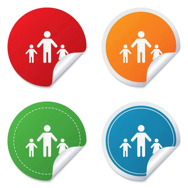 Família monoparental com ícone de sinal de dois filhos . — Vetor de Stock
