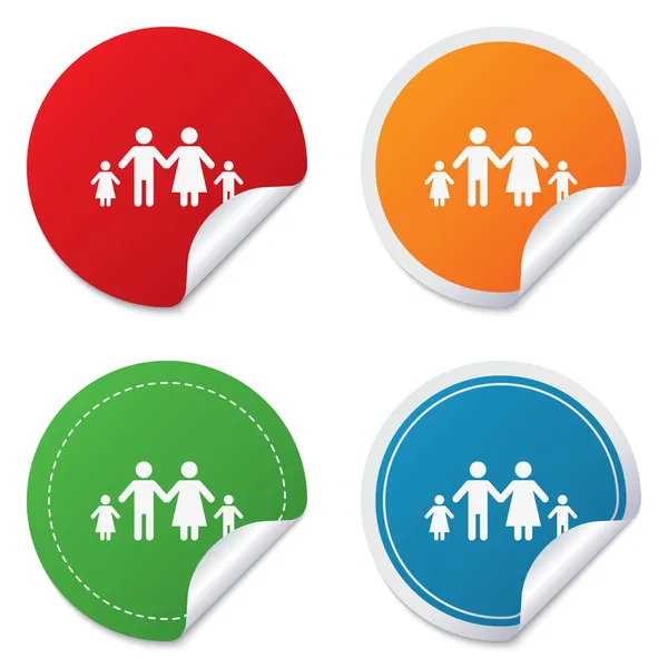 Complete family with two children sign icon. — Stock Vector