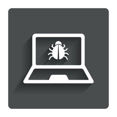 dizüstü bilgisayar virüs işareti simgesi. Notebook yazılım hata.