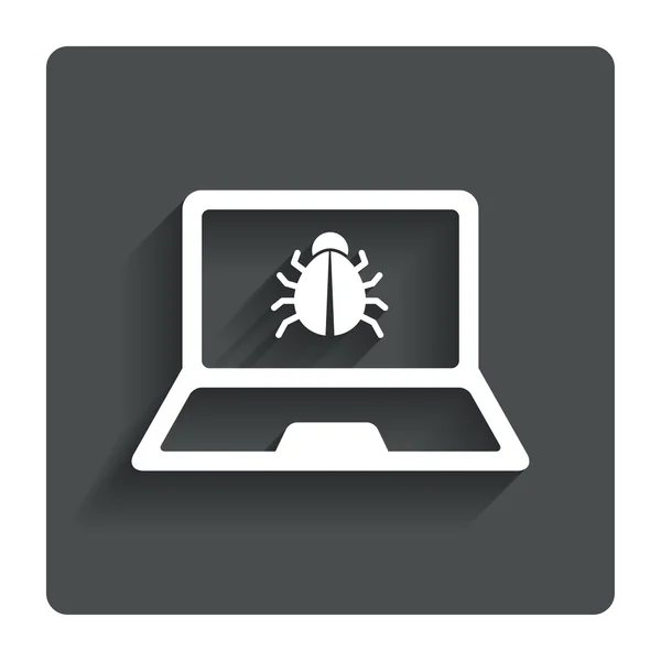 Laptop Virus Zeichen Symbol. Fehler bei Notebook-Software. — Stockvektor