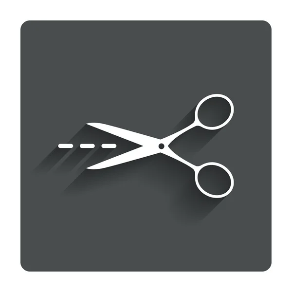 Ciseaux avec icône de signe de ligne de coupe. Symbole du tailleur . — Image vectorielle