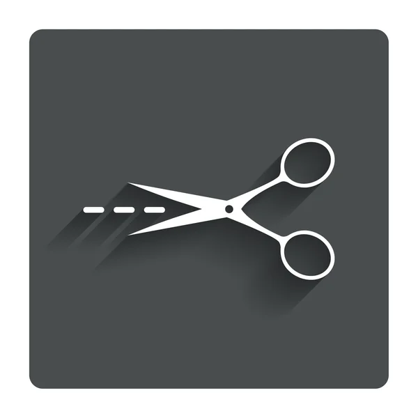 Ciseaux avec icône de signe de ligne de coupe. Symbole du tailleur . — Image vectorielle