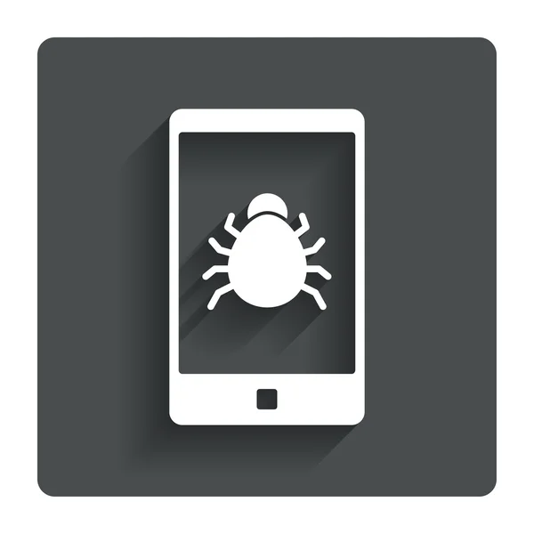 Smartphone virus teken pictogram. software bug symbool. — Stockvector