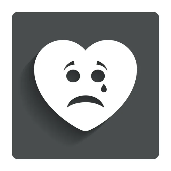 Triste visage de coeur avec l'icône de larme. Cris symbole . — Image vectorielle