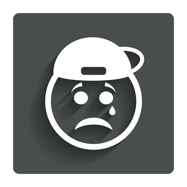 Sad rapper face with tear icon. Crying symbol. — Stock Vector