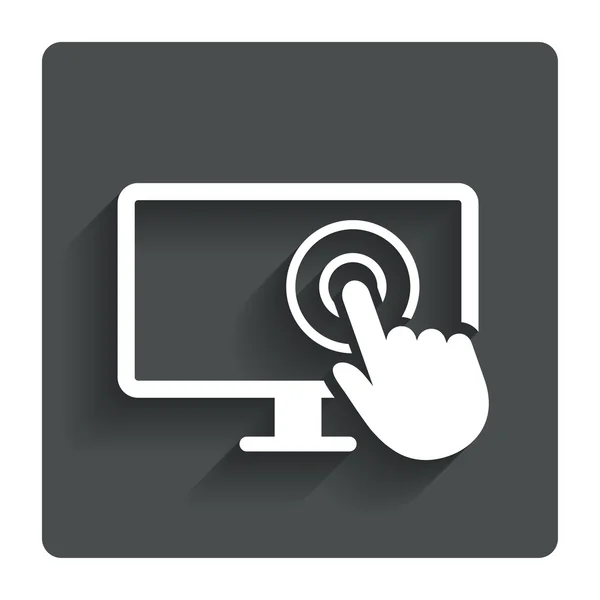 Raak het pictogram van de teken van de monitor van het scherm. handaanwijzer. — Stockvector