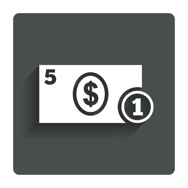 Icona del segno di cassa. Dollaro Simbolo denaro. Moneta . — Vettoriale Stock