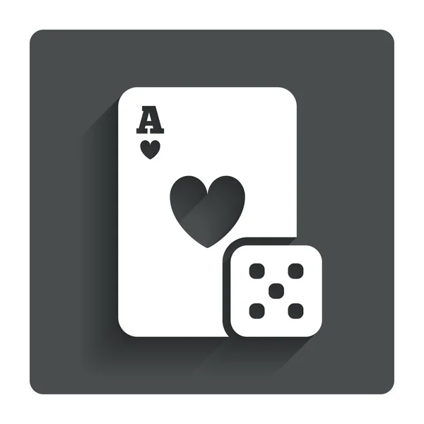 Icône de signe de casino. Jouer à la carte avec le symbole de dés — Image vectorielle