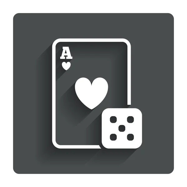 Icono de signo de casino. Jugar a la carta con el símbolo de dados — Vector de stock