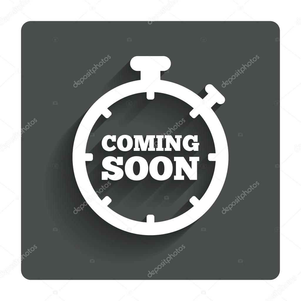 Coming soon icon. Promotion announcement symbol.