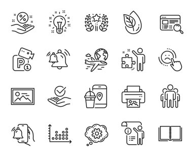 Alarm saati vektör seti, el bilgisayarı ve sevilmeyen satır simgeleri ayarlandı. Strateji, çark ve organik ürün simgeleri. Onaylandı, kitap ve fotoğraf işaretleri. Alarm saati web sembolü. Vektör