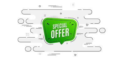 Özel teklif afişi. Geometrik reklam afişi akış modelinde. İndirimli çıkartma şekli. İndirim kuponu ikonu. Geçiş kalıbı örtüsü. Özel teklif etiketi. Vektör