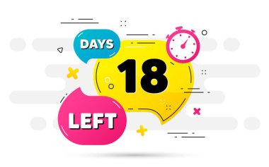 18 gün kaldı ikon. Soyut akış şablonunda geri sayım numarası. İmzalamak için 18 gün. Teklif edilen tarih sol baloncuk. Sayılı geri sayım zamanlayıcısı. Vektör