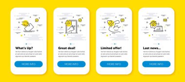Güçlü Kol 'un vektör kümesi, dokunmayın ve oy verme çizgisi simgeleri ayarlandı. Satır simgeli UI telefon uygulaması ekranları. Ev ikonu olarak çalış. Kas pazıları, kaldırma düğmeleri, oy kullanma kampanyası. Vektör