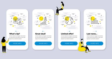 Eğitim Kılavuzu, Geliştirme Planı, Dünya ikonları gibi ikonlar. İnsanlarla UI telefon uygulaması ekranları. Diyagram grafik çizgisi sembolleri. Vektör