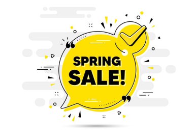 Bahar Satışı metni. İşaretli sohbet pankartı. Özel fiyat tabelası. Reklam indirimi sembolü. Bahar indirimi sohbet mesajını onayladı. Kontrol listesi geçmişi. Vektör