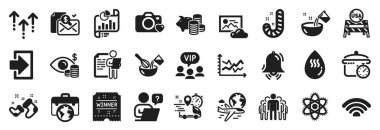 Foto Cloud, Job interview, Wifi simgeleri gibi iş simgeleri. Grup, çevrimiçi soru, giriş işaretleri. Kimya atomu, saat zili, kaydırın. İş görüşü, Usa yakın sınırlar, Candy. Vektör