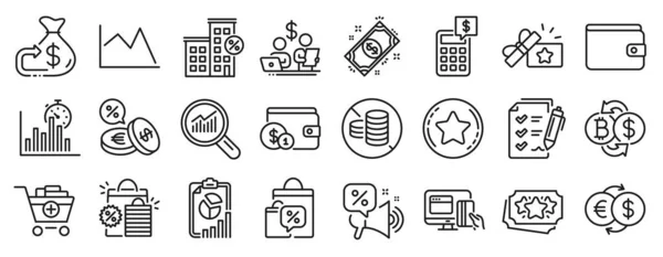 Set Von Finanzsymbolen Wie Treuepunkte Liniendiagramm Umfrage Checklisten Symbole Zahlung — Stockvektor