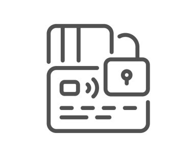 Kredi kartı simgesi. Bankanın para ödeme tabelasını engelledi. Nakitsiz ödeme sembolü. Kalite tasarım elemanı. Satır stili kart simgesi. Düzenlenebilir felç. Vektör