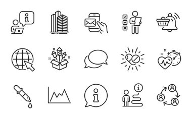İş simgeleri ayarlandı. Kardiyo eğitimi, kimya pipeti, diyagram işaretleri gibi ikonlar da dahil. Gökdelen binaları, takım çalışması, internet sembolleri. Havai fişek roketi, bilgilendirme arabası, oy pusulası. Vektör