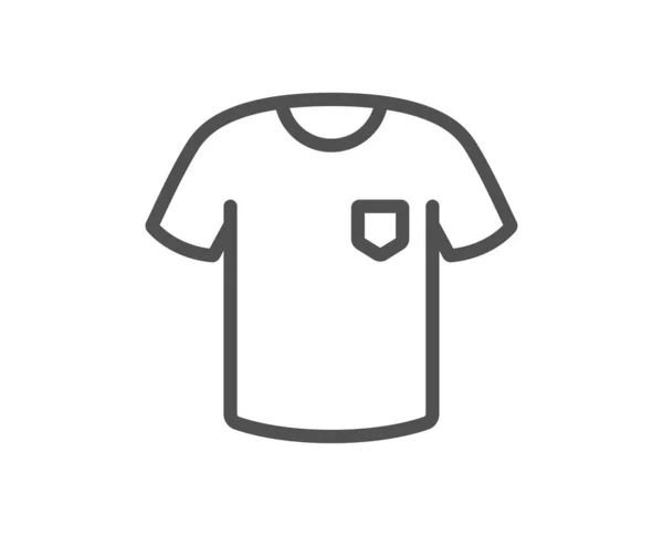 T恤线图标 T恤衫上有标志 面料运动服的象征 质量设计要素 线条风格T恤图标 可编辑的中风 — 图库矢量图片