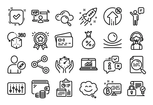 Conjunto Vetores Timer Edit User Online Statistics Line Icons Set — Vetor de Stock