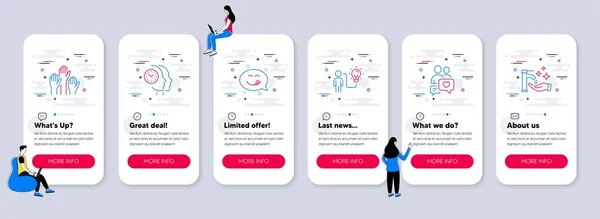 一套人物形象 如迷人的微笑 约会聊天 商业理念图标 Ui电话应用屏幕与团队合作 时间管理 有表决权的手 洗手线符号 — 图库矢量图片