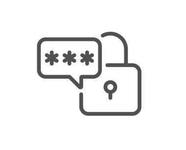 Kilit çizgisi simgesi. Asma kilit şifresi. Güvenlik giriş kartı sembolü. Kalite tasarım elemanı. Satır biçimi kilit simgesi. Düzenlenebilir felç. Vektör